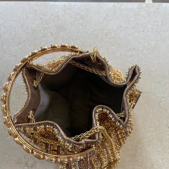 Neiman Marcus Rhinestone Gold Sparkly Gemstone Bag - Picture 4 of 4